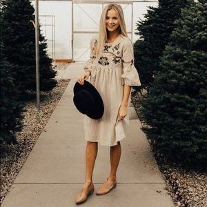 ROOLEE striped tan embroidery dress with pockets M
